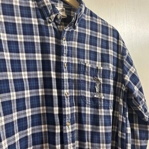 Vintage Warner Bros Bugs Bunny Plaid Flannel Shirt Mens Medium Blue 1999 90s